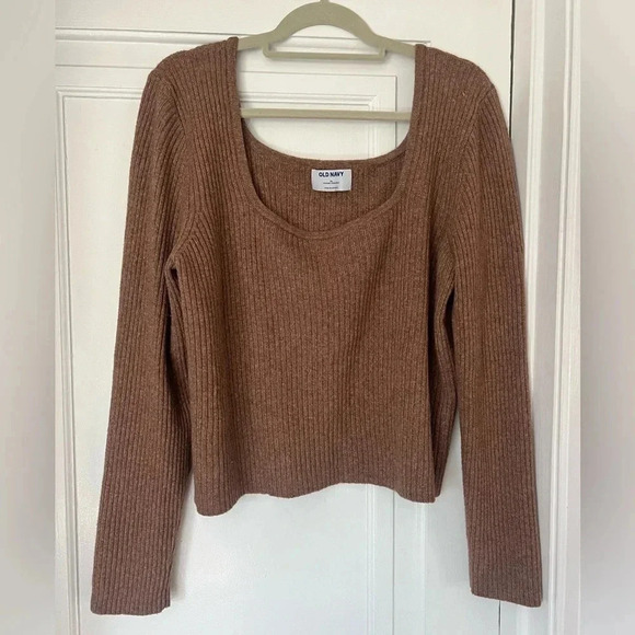 Old Navy Ribbed Knit Sweater | Square Neckline | Brown Long Sleeve Top | Size XL - Picture 7 of 7